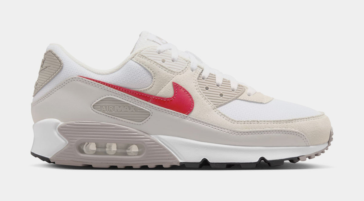 Exclusive Air Max 90 Mens Running Shoes (White/College Grey/Vast Grey/University Red) Final Sale — 6 — Front View