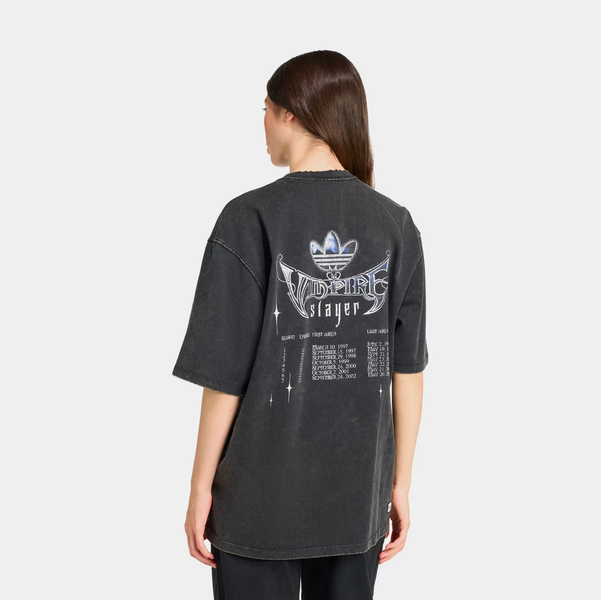 Exclusive Buffy The Vampire Slayer Oversized Washed Womens Short Sleeve Shirt (Black/Purple) — XS — Side View
