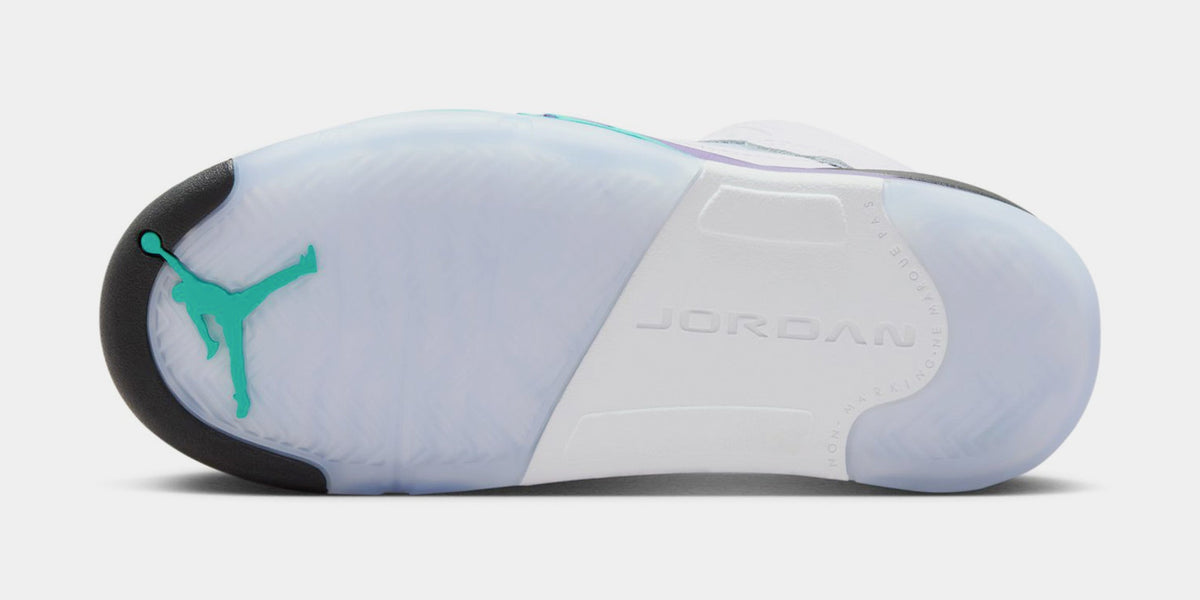 Exclusive Air Jordan 5 Retro Grape Preschool Lifestyle Shoes (White/New Emerald/Grape Ice/Black) — 10.5C — Top View
