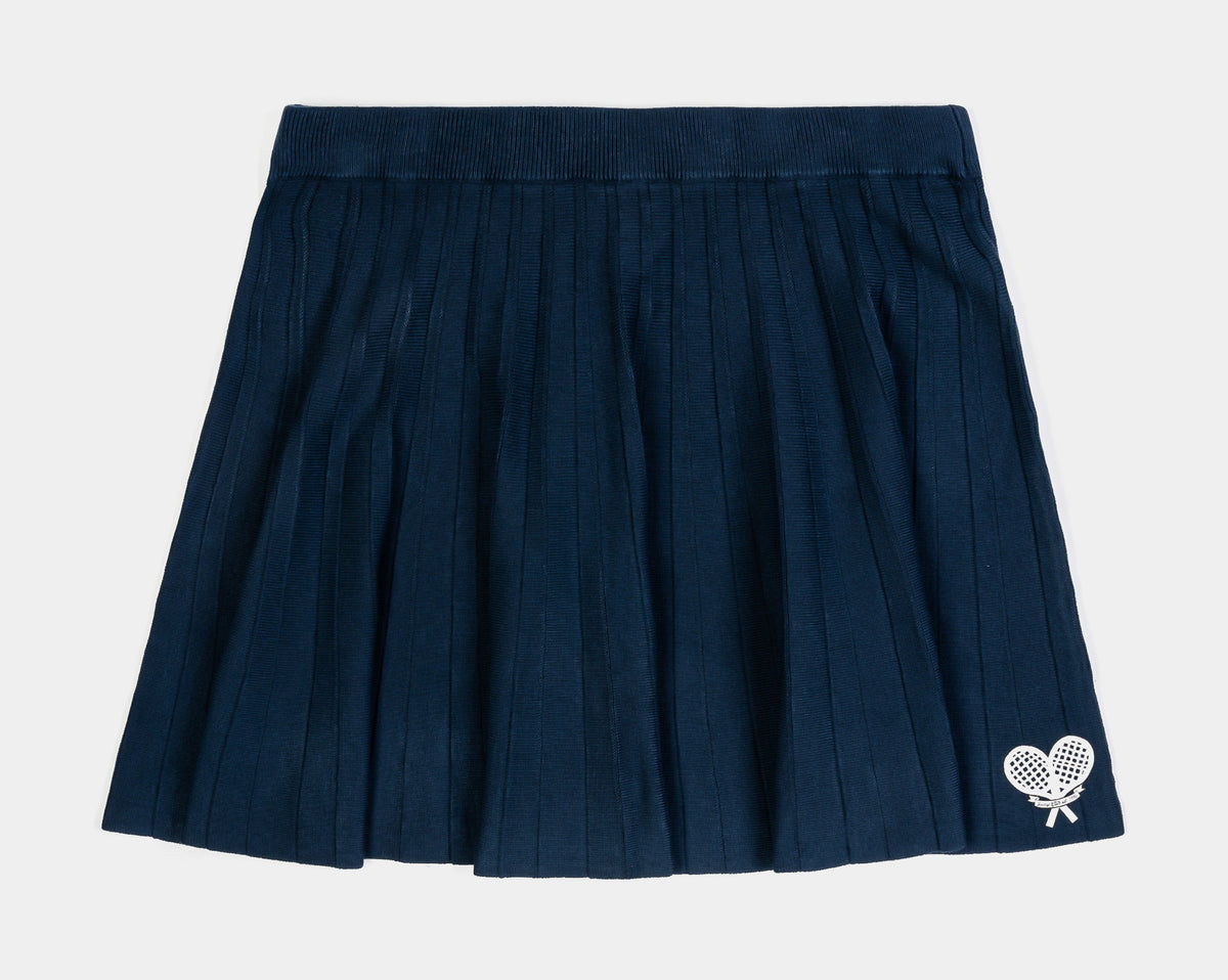 Exclusive Tennis Knit Pleated Womens Skirt (Blue/White) — XS — Front View