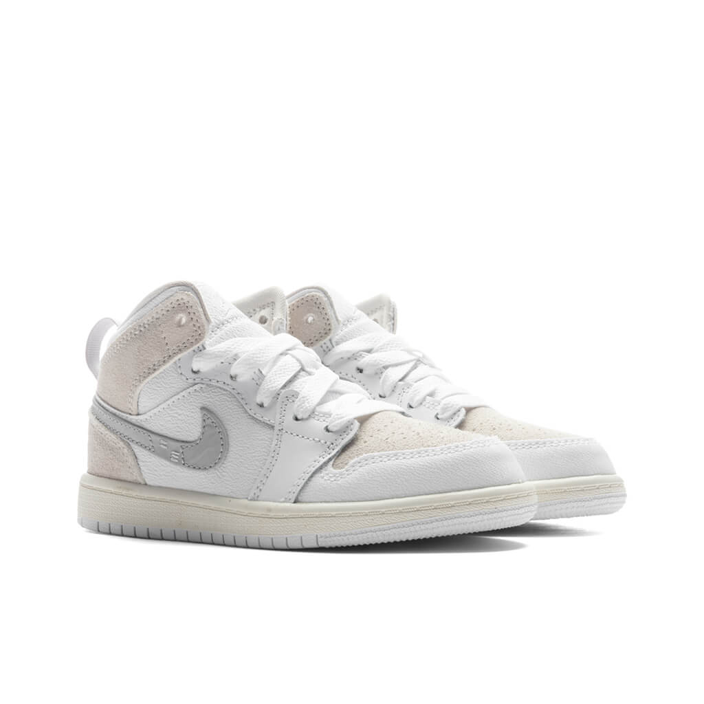 Jordan 1 Mid SE Craft (PS) Preschool Sneakers – White/Light Orewood Brown/Tech Grey – FB9141-120