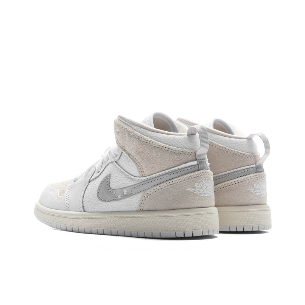 Jordan 1 Mid SE Craft (PS) Preschool Sneakers – White/Light Orewood Brown/Tech Grey – FB9141-120