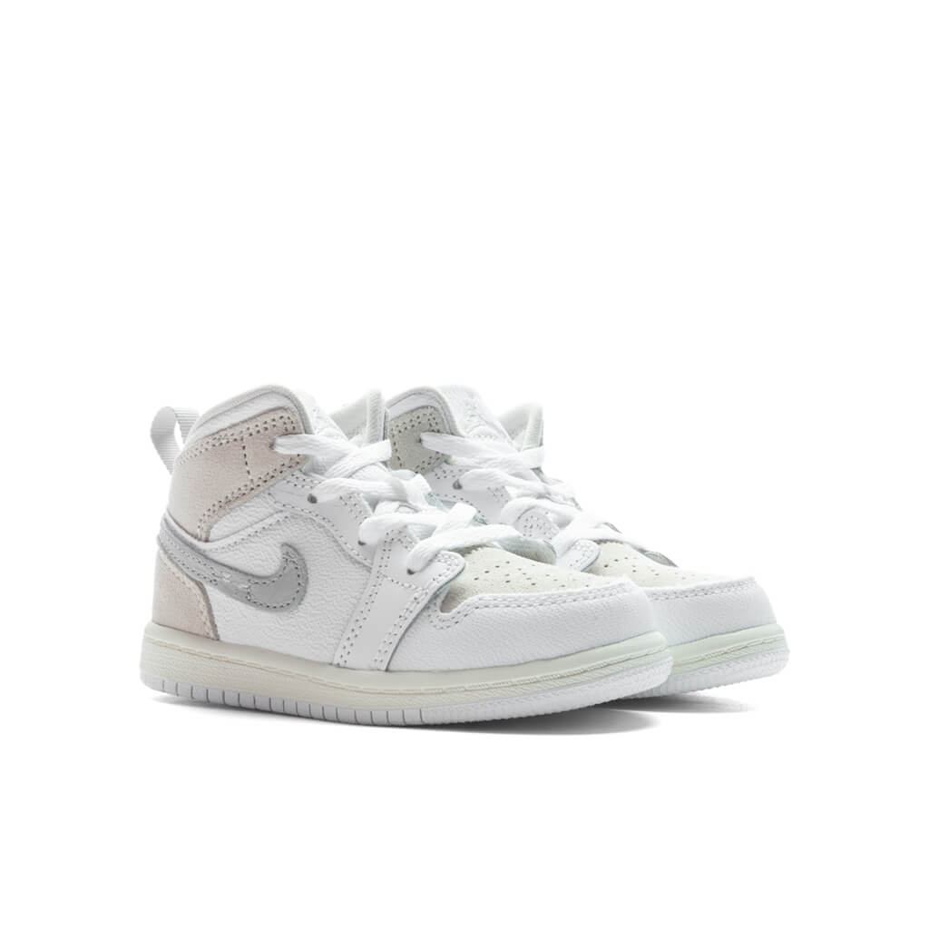 Jordan 1 Mid SE (TD) Toddler Basketball Sneakers – White/Light Orewood Brown/Tech Grey – FB9140-120