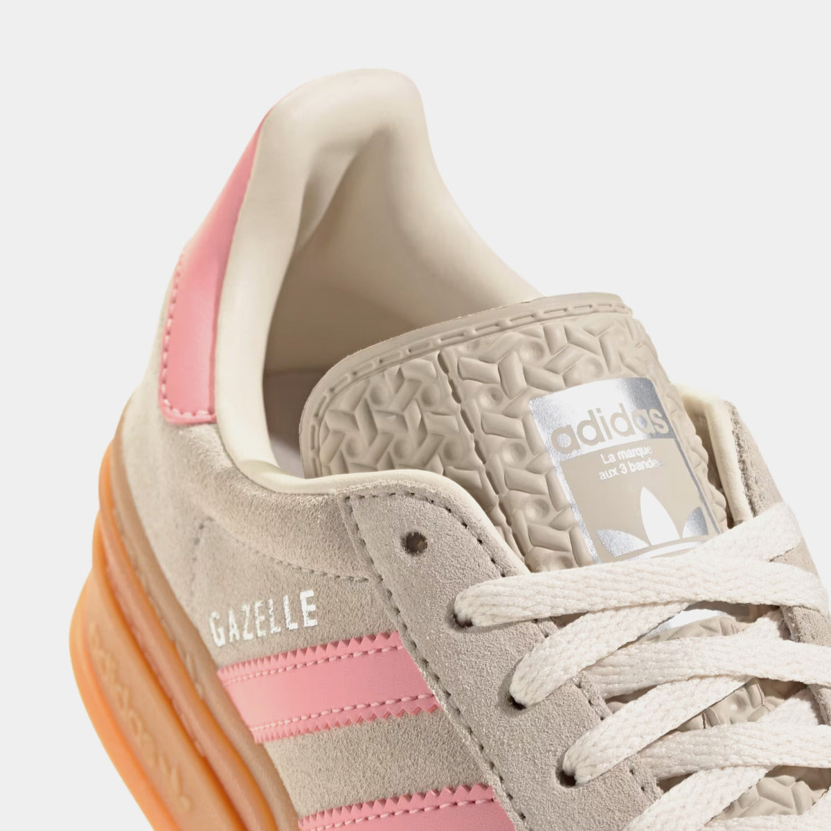Exclusive Gazelle Bold Grade School Lifestyle Shoes (Beige/Semi Pink/Cream White) — 3.5Y — Back View