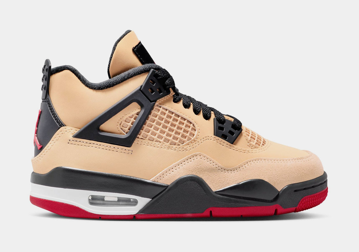 Exclusive Air Jordan 4 Retro Grade School Lifestyle Shoes (Sesame/Fire Red/Black/White) — 3.5Y — Front View