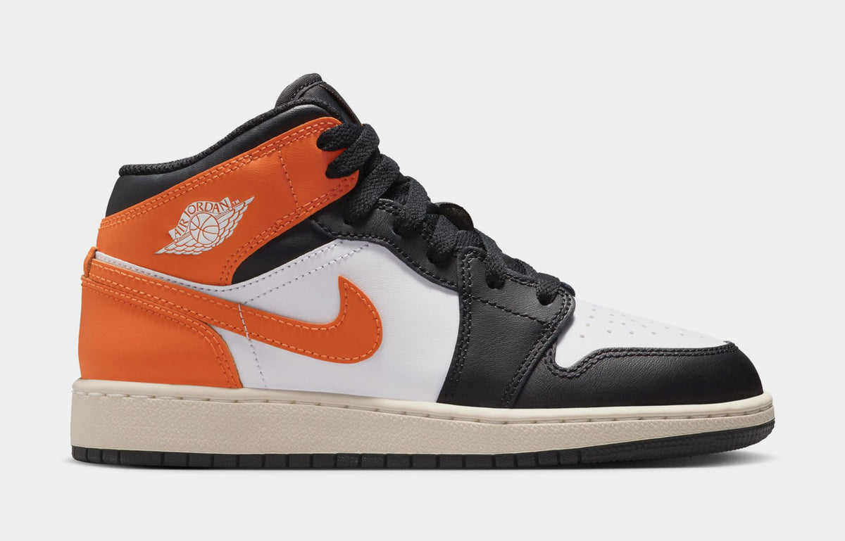 Exclusive Air Jordan 1 Mid Grade School Lifestyle Shoes (Starfish/White/Sail/Black) — 3.5Y — Front View