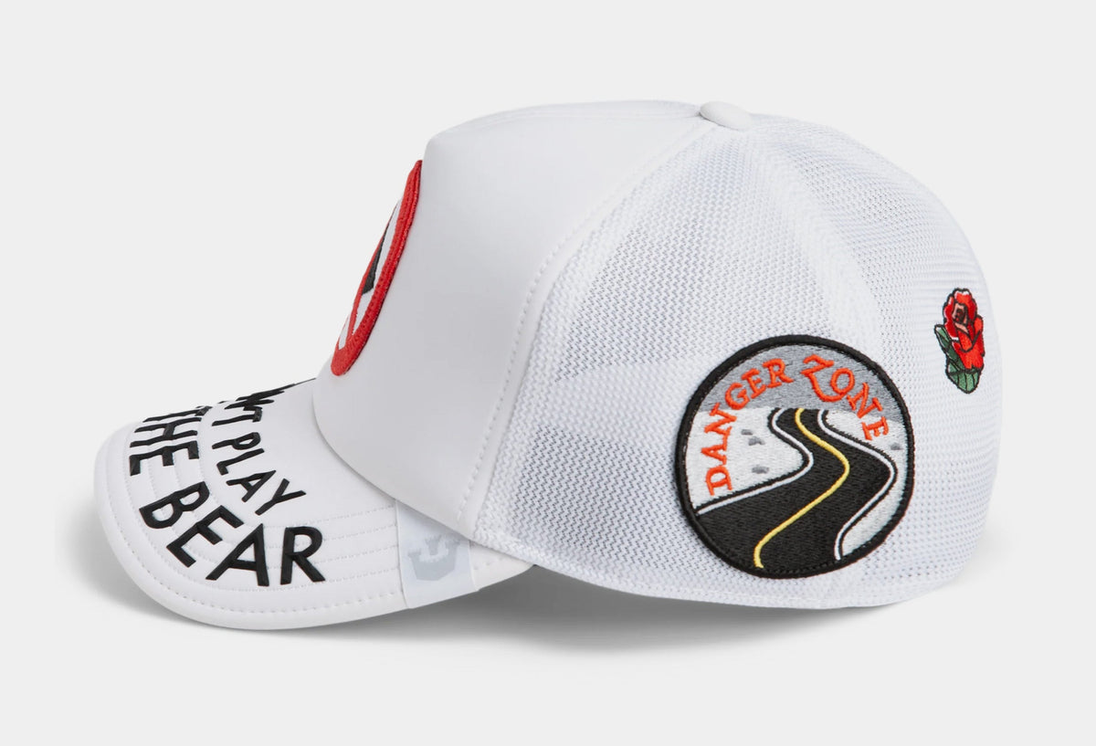 Exclusive Poke The Bear Trucker Mens Hat (White/Black) — OS — Side View