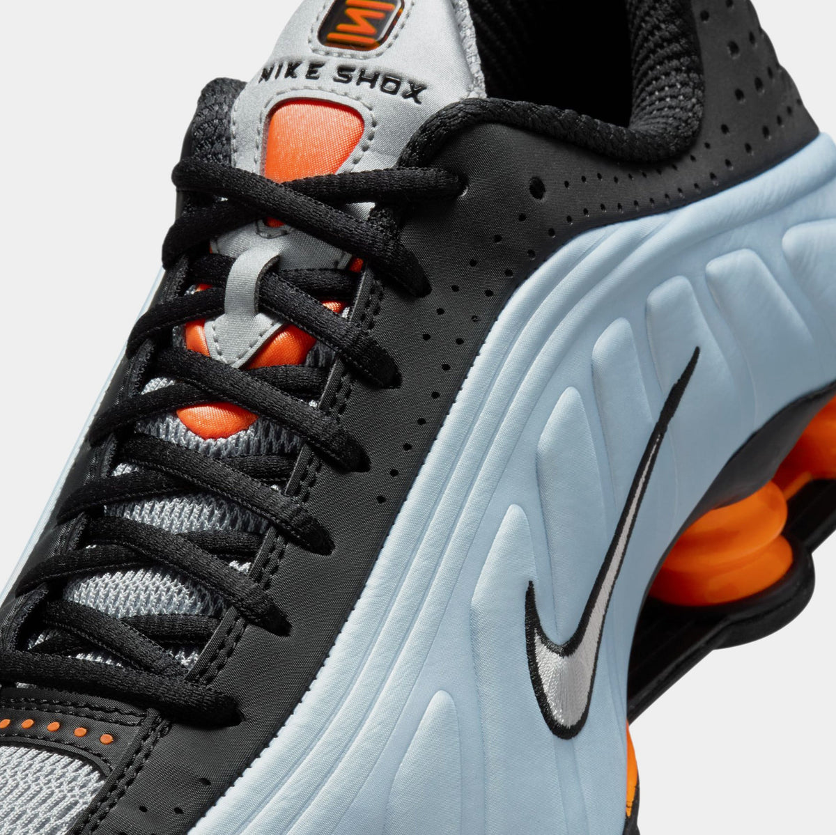 Exclusive Shox R4 Womens Running Shoes (Blue Tint/Total Orange/Black/Metallic Silver) — 5 — Detail View