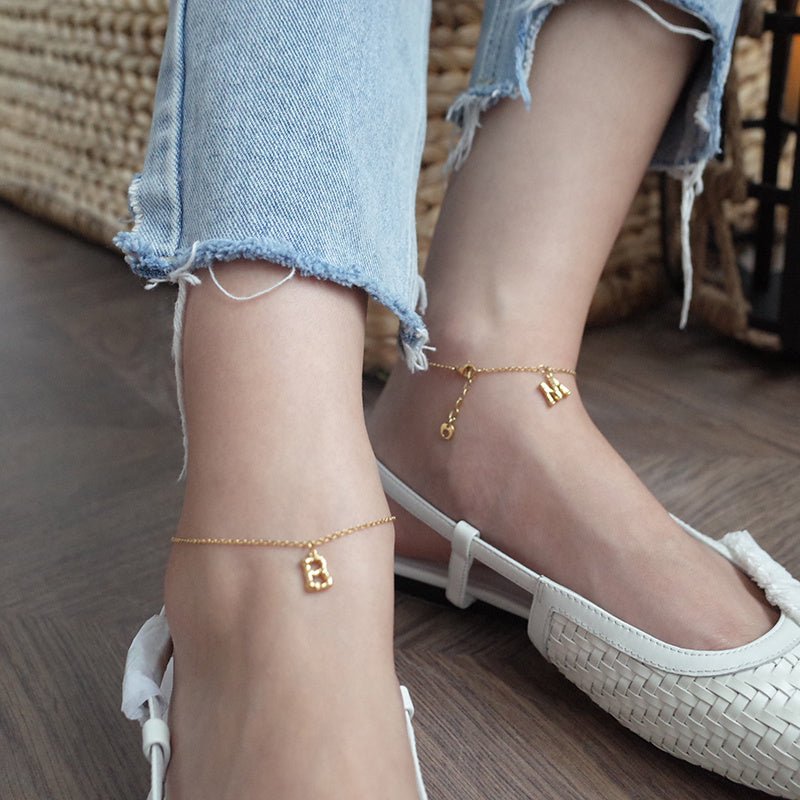 Exclusive 14K Gold-plated 26 Bamboo Letter Anklets — A — Front View