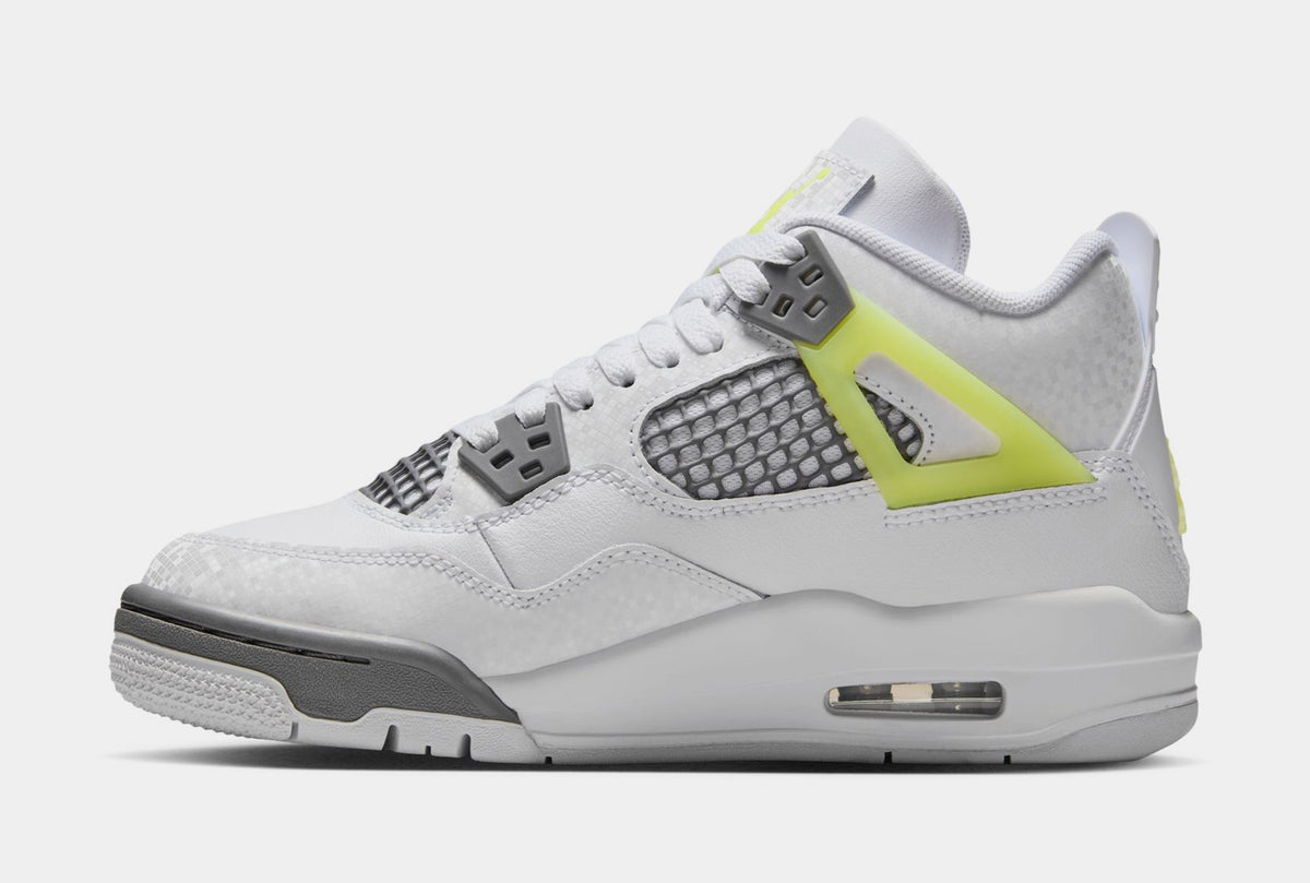 Exclusive Air Jordan 4 Retro Light Lemon Twist Grade School Lifestyle Shoes (White/Light Lemon Twist/Light Graphite) — 3.5Y — Back View