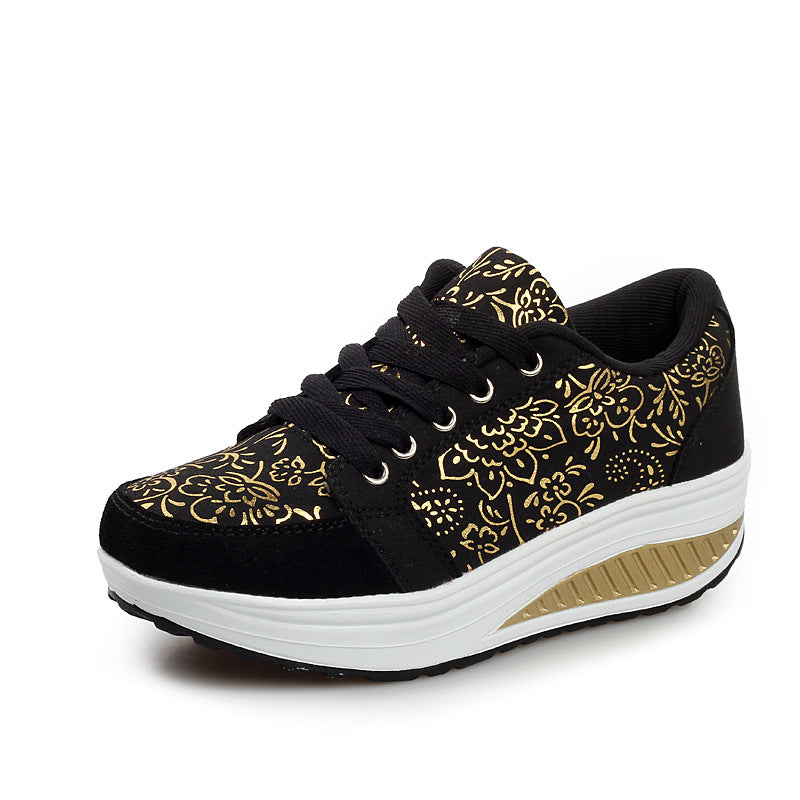 Womens Sneakers Wedge Flowers Decoration Height Increasing