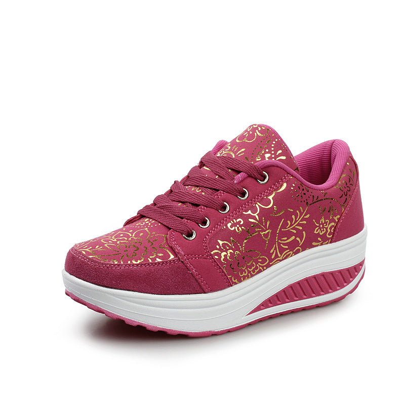 Womens Sneakers Wedge Flowers Decoration Height Increasing
