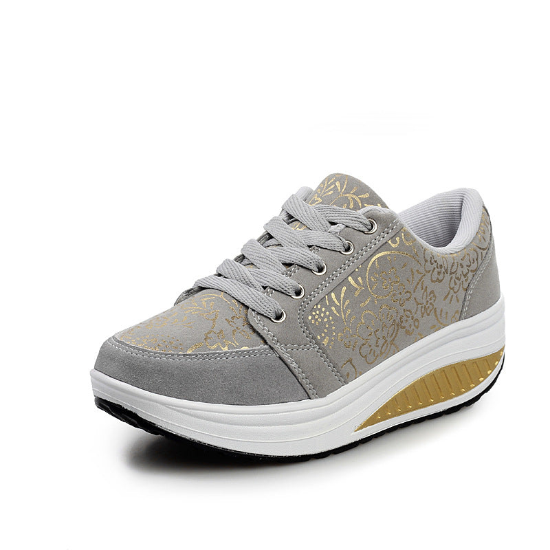 Womens Sneakers Wedge Flowers Decoration Height Increasing