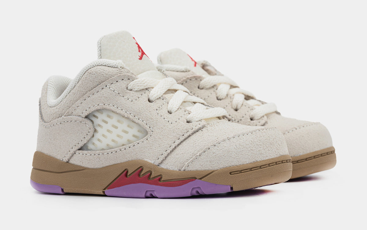 Exclusive Air Jordan 5 Retro Low Infant Toddler Lifestyle Shoes (Pale Ivory/Fusion Red/Desert) — 2C — Top View