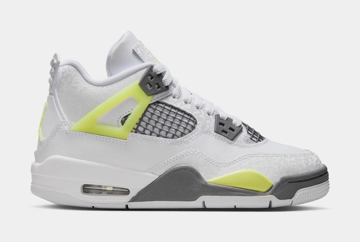 Exclusive Air Jordan 4 Retro Light Lemon Twist Grade School Lifestyle Shoes (White/Light Lemon Twist/Light Graphite) — 3.5Y — Front View