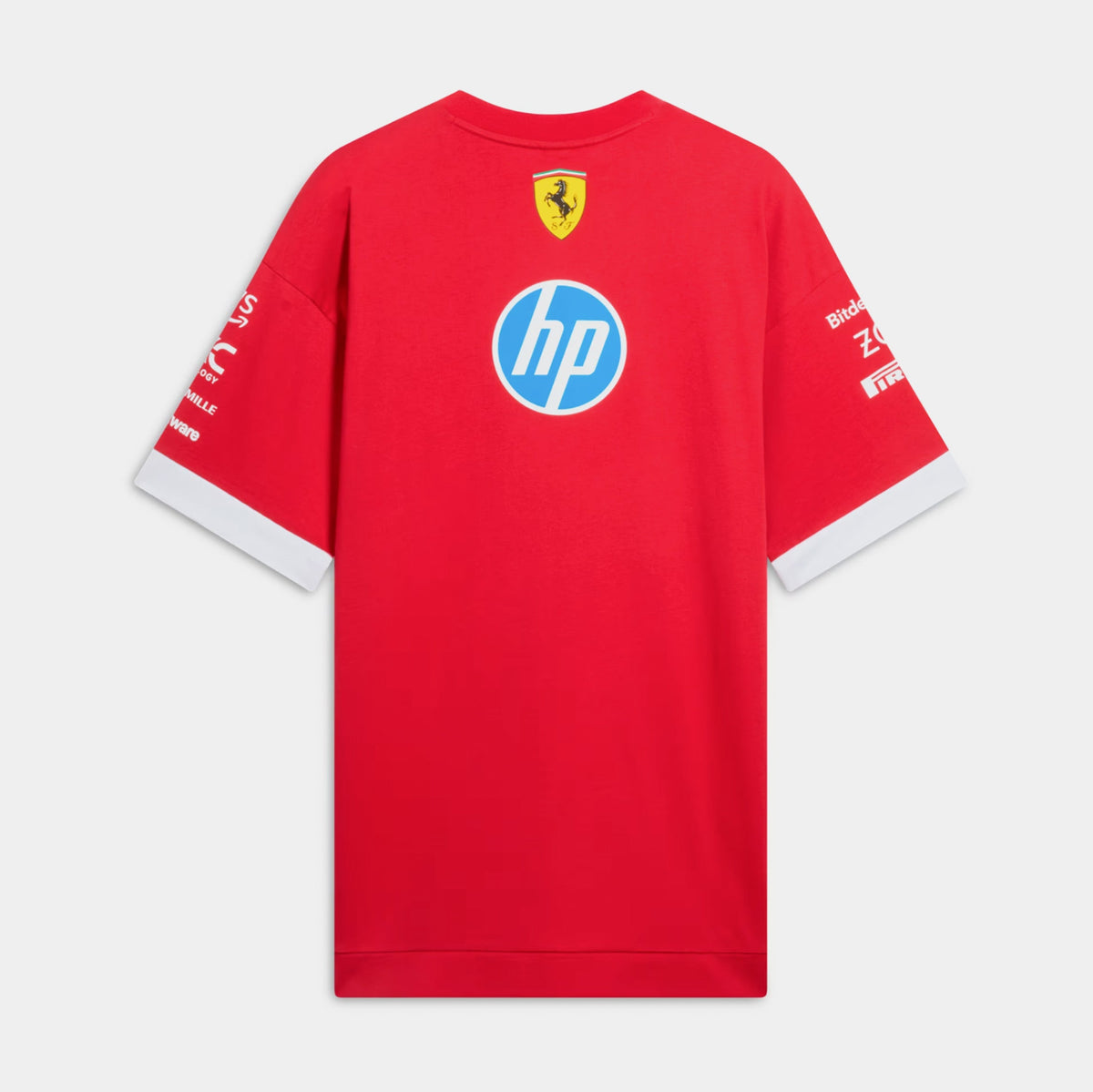 Exclusive Scuderia Ferrari 2025 Driver Mens Short Sleeve Shirt (Dark Cherry/White) — S — Side View