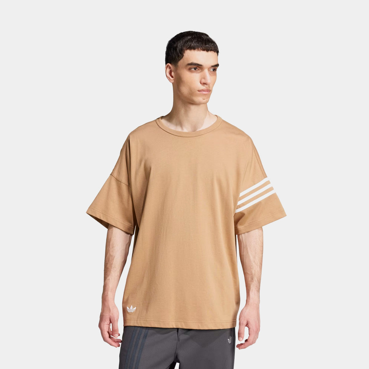 Exclusive Neuclassics 3 Stripes Tee Mens Short Sleeve Shirt (Cardboard Brown) — S — Front View