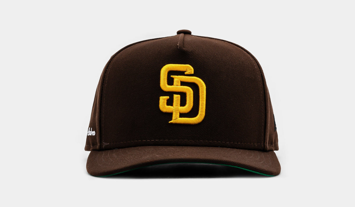 Exclusive Shoe Palace Exclusive San Diego Padres Side Script 950AF Snapback Mens Hat (Brown/Yellow) — OS — Front View