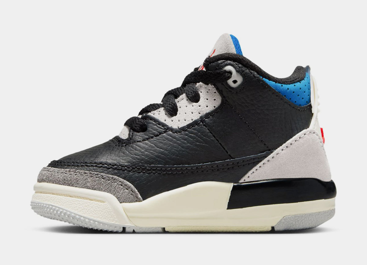 Exclusive Air Jordan 3 Retro OG Rare Air Infant Toddler Lifestyle Shoes (Black/Chile Red/Neutral Grey/Military Blue/Coconut Milk) — 2C — Back View