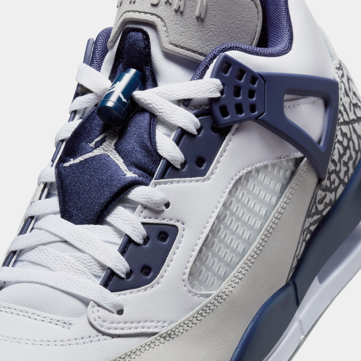 Exclusive Spizike Low Mens Basketball Shoes (White/Midnight Navy/Neutral Grey) — 8 — Back View