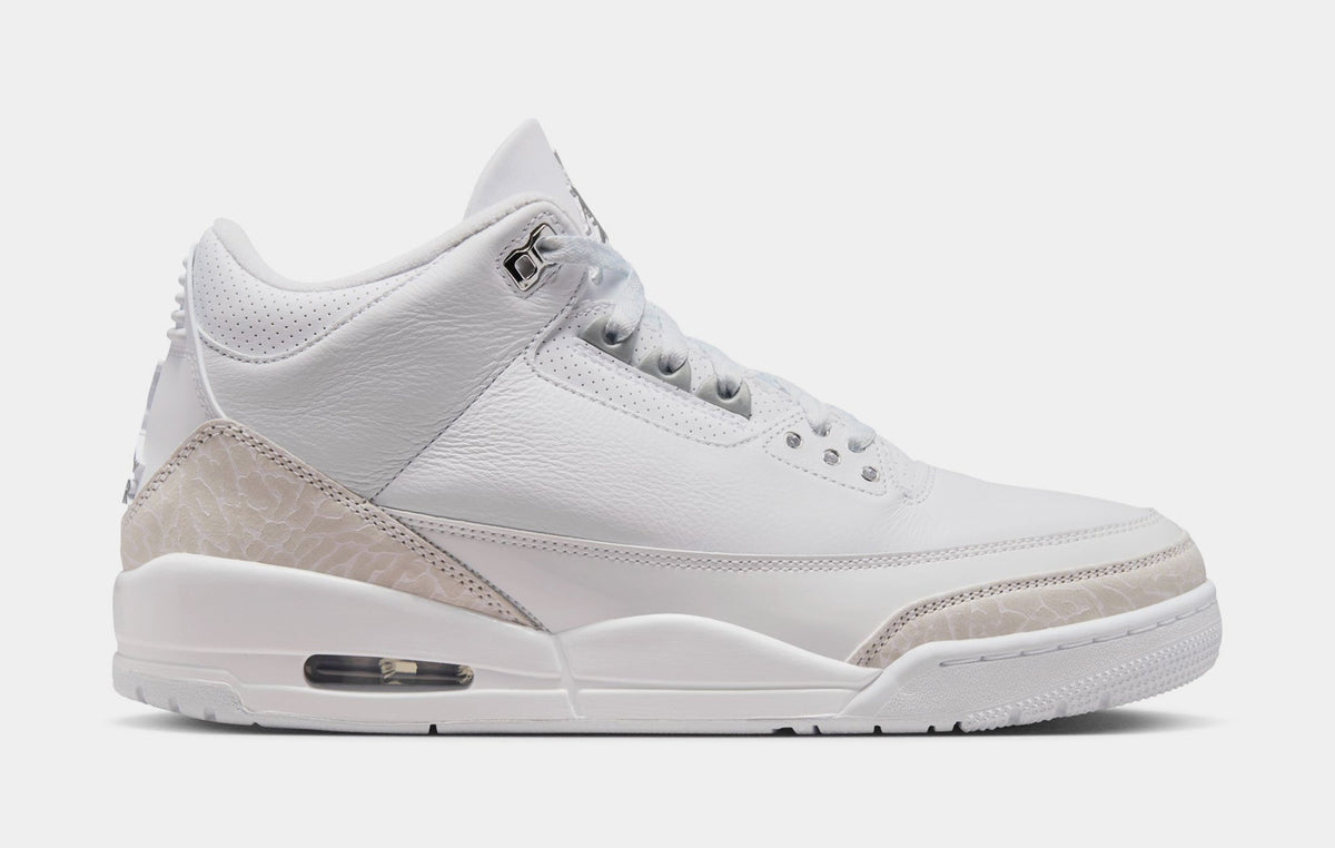 Exclusive Air Jordan 3 Retro White And Silver Mens Lifestyle Shoes (White/Metallic Silver) Free Shipping — 7 — Front View