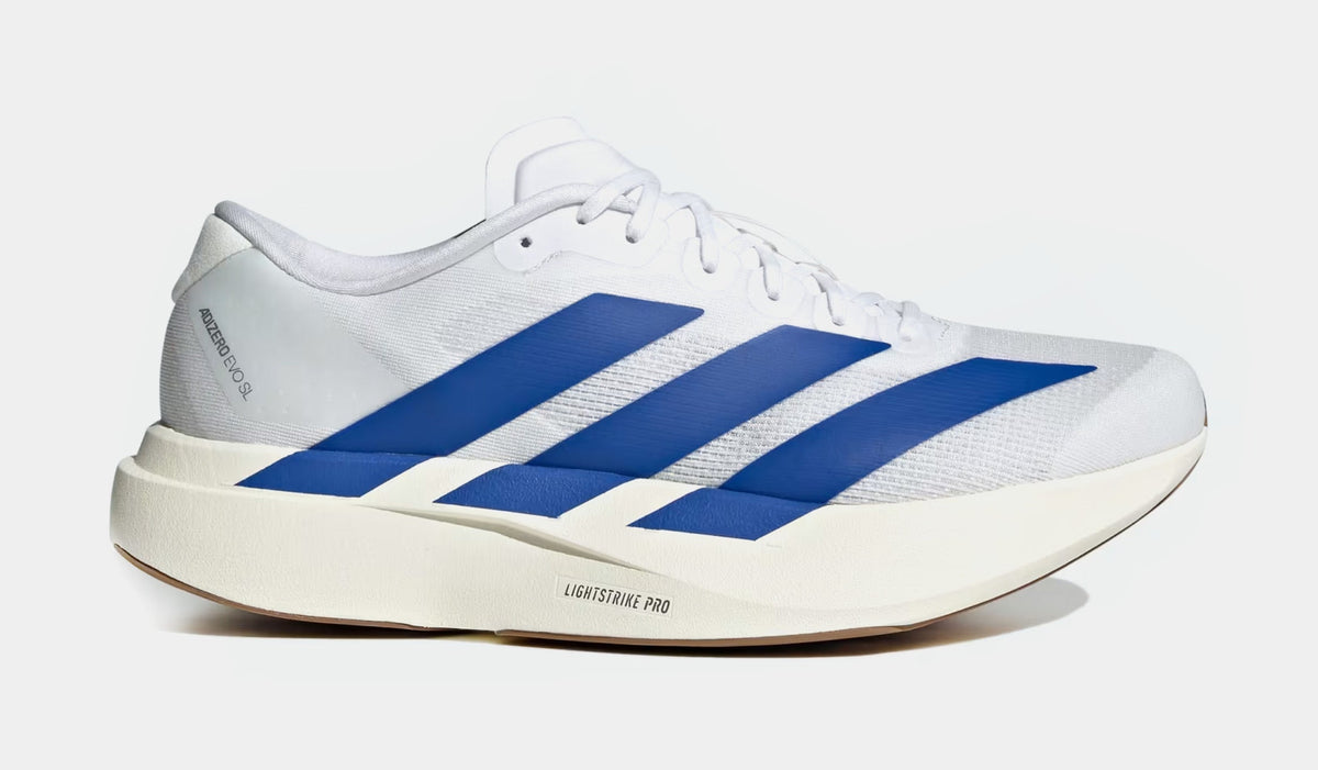 Exclusive Adizero Evo SL Mens Running Shoes (White/Blue) — 6.5 — Front View