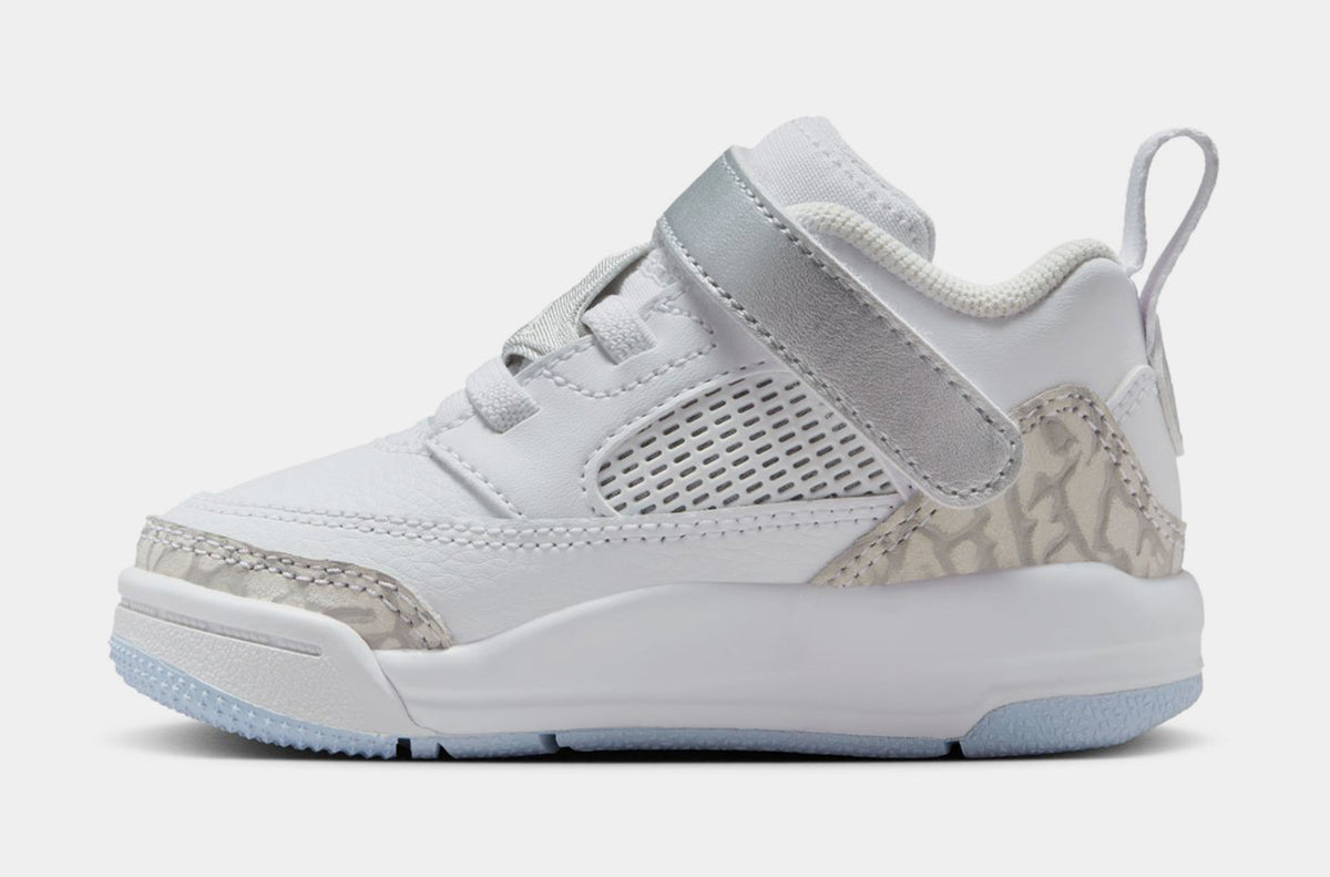 Exclusive Spizike Low Infant Toddler Basketball Shoes (White/Neutral Grey/Metallic Silver) — 2C — Back View