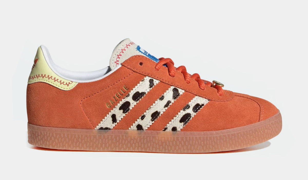 Exclusive Toy Story x Gazelle Grade School Lifestyle Shoes (Orange/Yellow) — 3.5Y — Front View