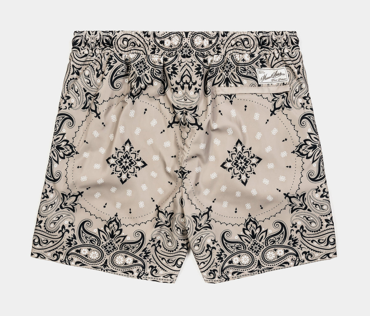 Exclusive Bandana Hybrid Mesh Mens Shorts (Taupe/Black) — S — Side View