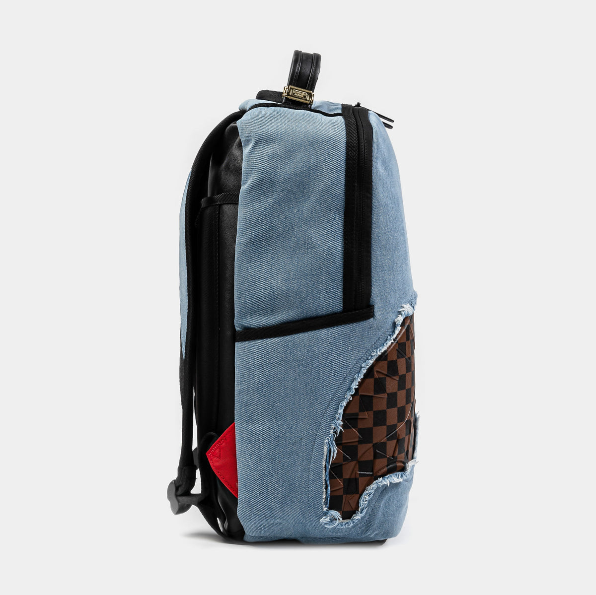 Exclusive Denim Shark Bite Mens Backpack (Blue/Brown) — OS — Back View
