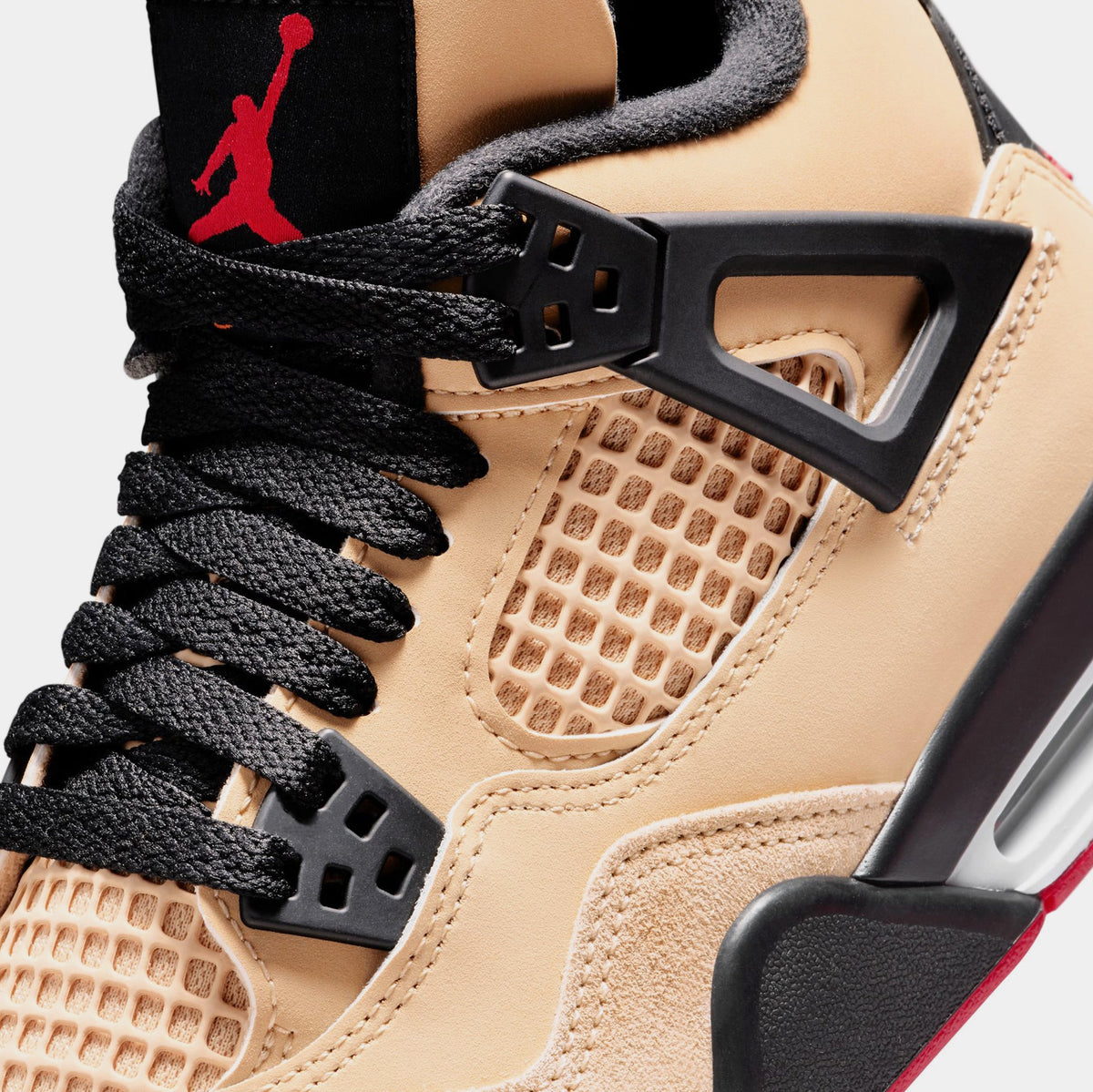 Exclusive Air Jordan 4 Retro Grade School Lifestyle Shoes (Sesame/Fire Red/Black/White) — 3.5Y — Detail View