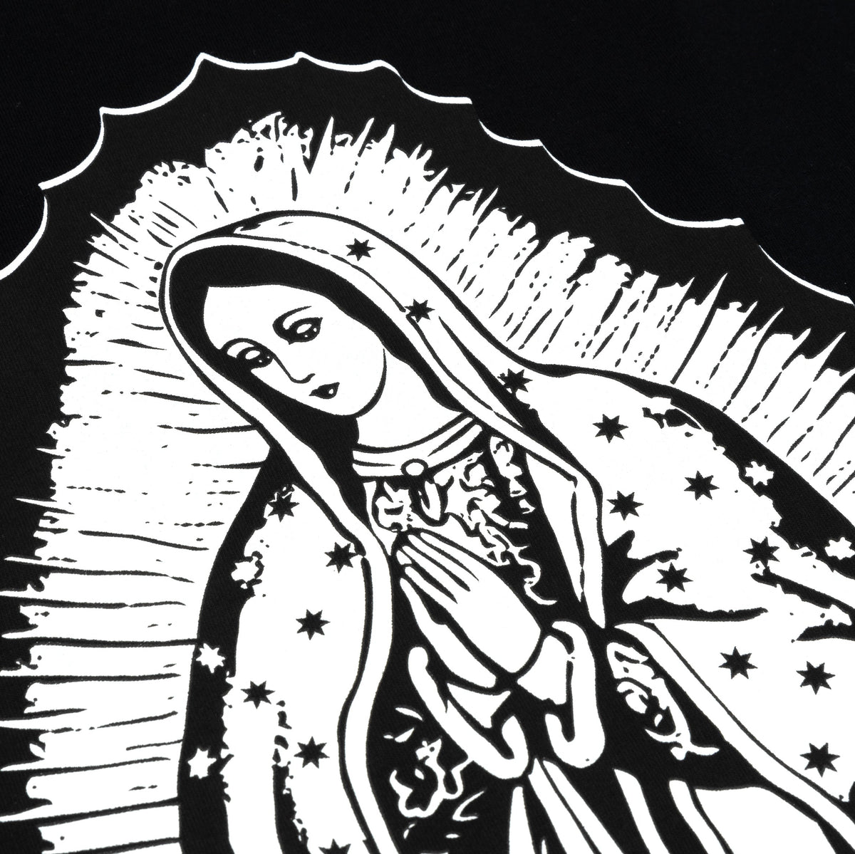 Exclusive The Lady Of Guadalupe Mens Short Sleeve Shirt (Black/Cream) — S — Detail View