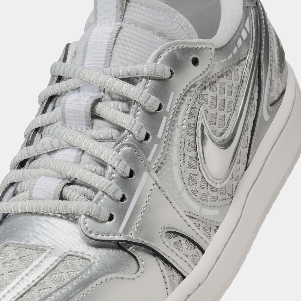 Exclusive Air Jordan 1 Low Method Of Make Womens Lifestyle Shoes (Neutral Grey/White/Pewter Grey/Metallic Silver) — 5 — Back View