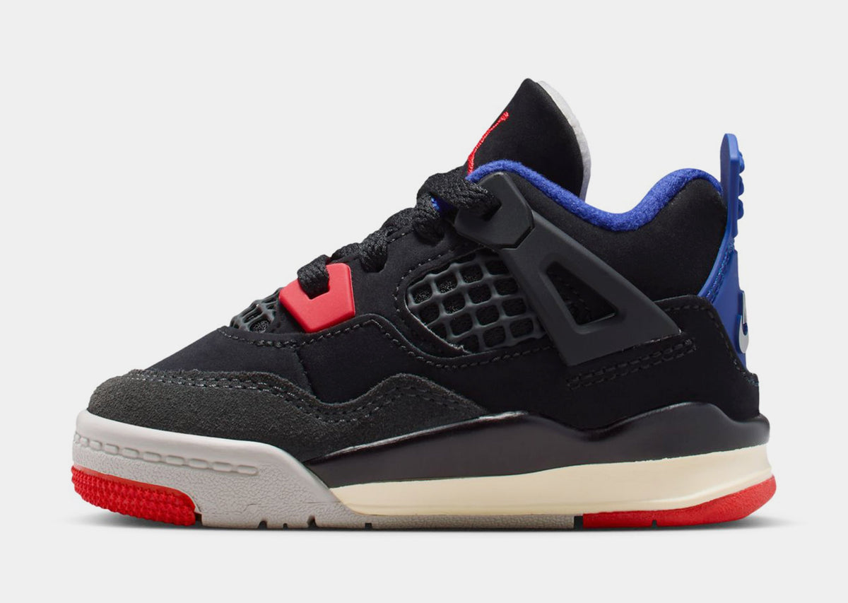 Exclusive Air Jordan 4 Retro Rare Air Infant Toddler Lifestyle Shoes (Black/Fire Red/Deep Royal Blue/Dark Smoke Grey/Tech Grey) — 2C — Back View