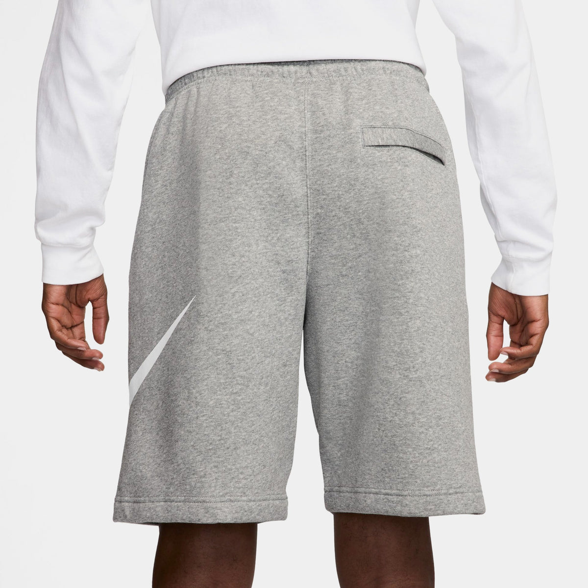 Exclusive Club Fleece Swoosh Graphic Mens Shorts (Dark Grey Heather/Light Grey/White) — S — Side View