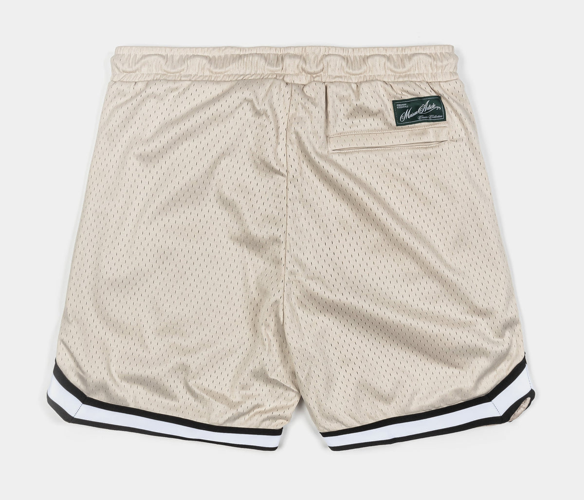 Exclusive Basketball Stripe Mesh Mens Shorts (Tan/Black) — S — Side View