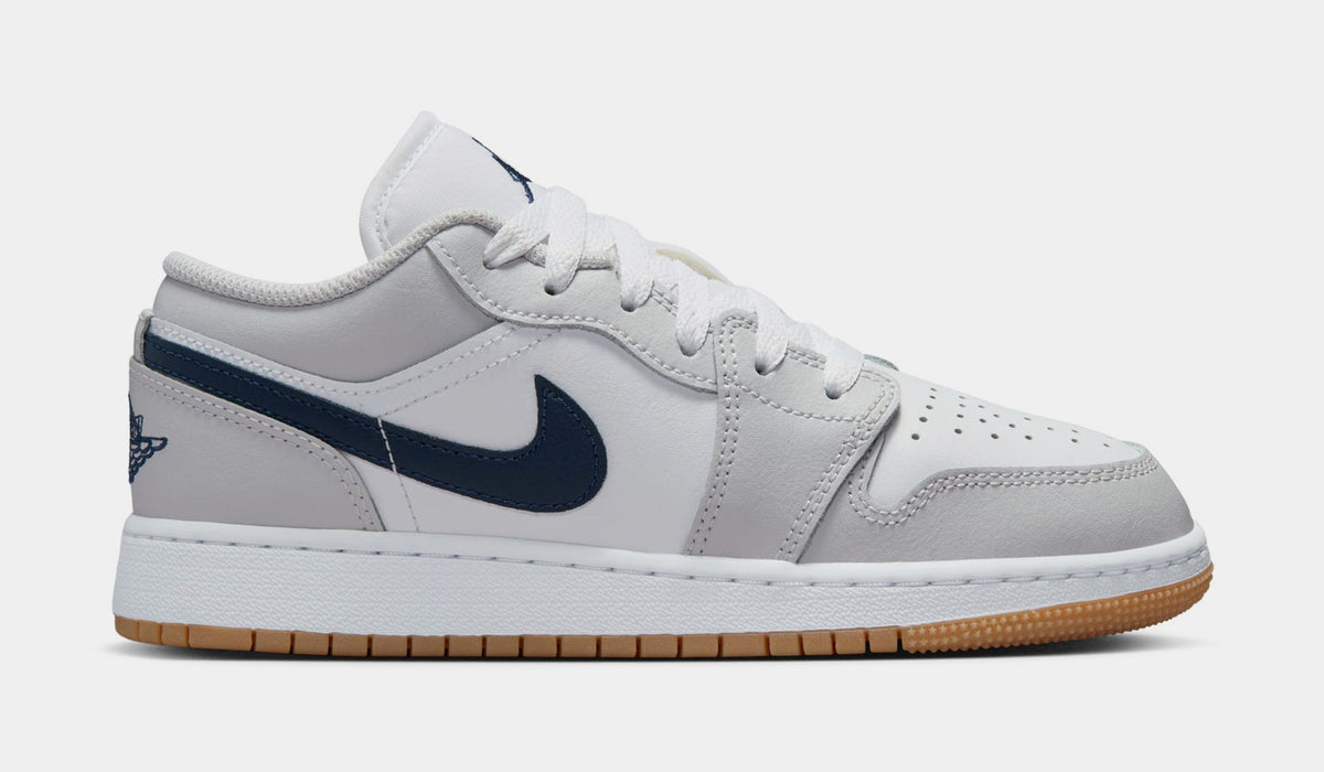 Exclusive Air Jordan 1 Low Grade School Basketball Shoes (White/Midnight Navy/Neutral Grey) — 3.5Y — Front View