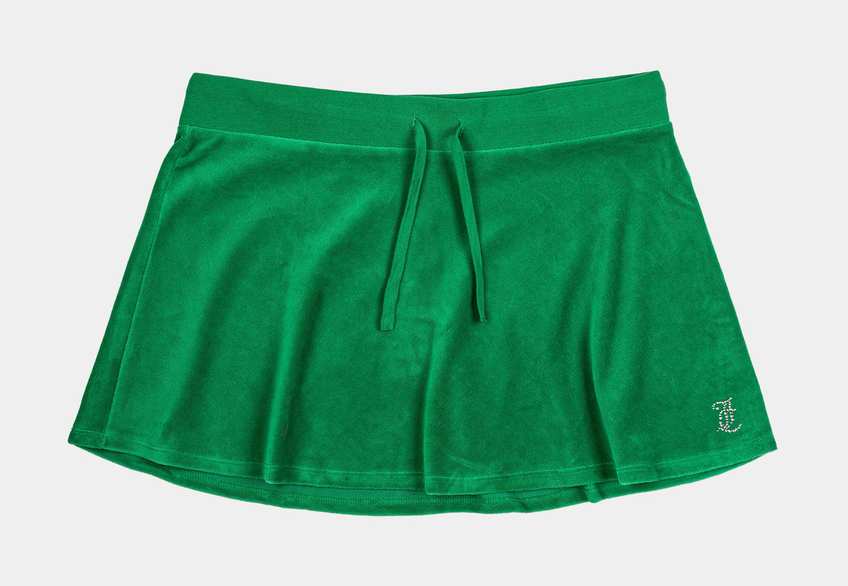 Exclusive Hotfix Velour Skater Womens Skirt (Green) — XS — Front View