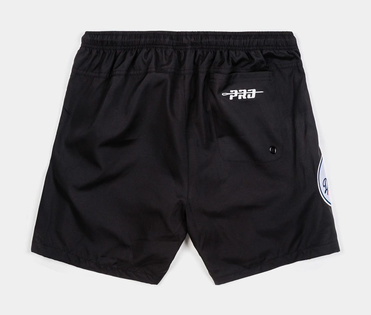 Exclusive Los Angeles Dodgers Team Badge Woven Mens Shorts (Black/Blue) — S — Side View