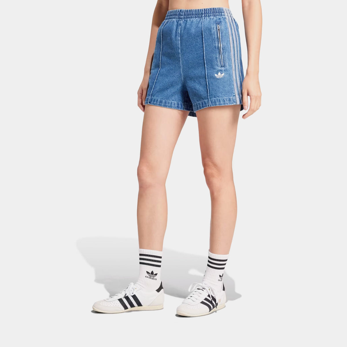 Exclusive Adicolor Denim Firebird Womens Shorts (Indigo Denim) — XS — Front View