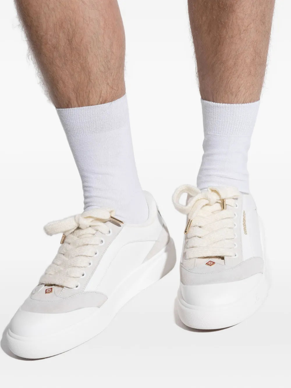 Suede-Panel Leather Low-Top