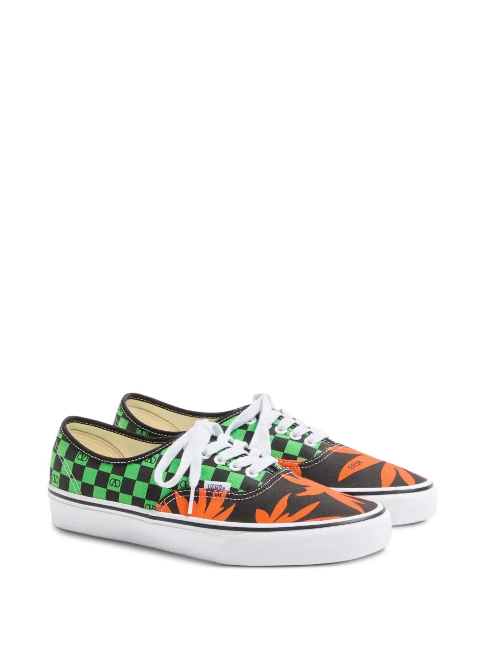 X Vlogo Checkerboard And Tropical Leaves-Print