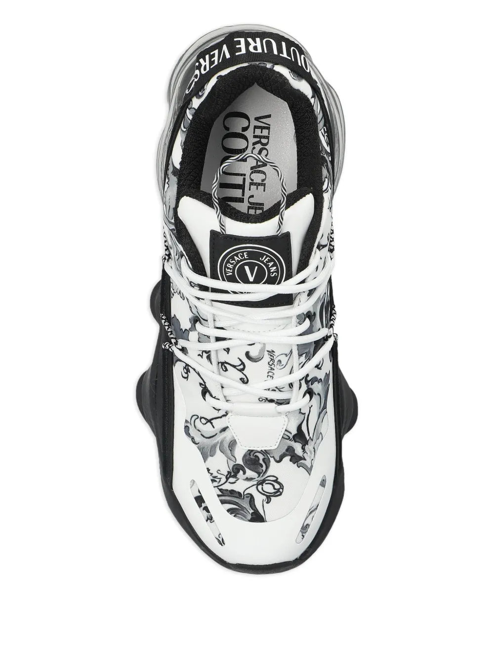 Jeans Couture Baroque-Print Lace-Up