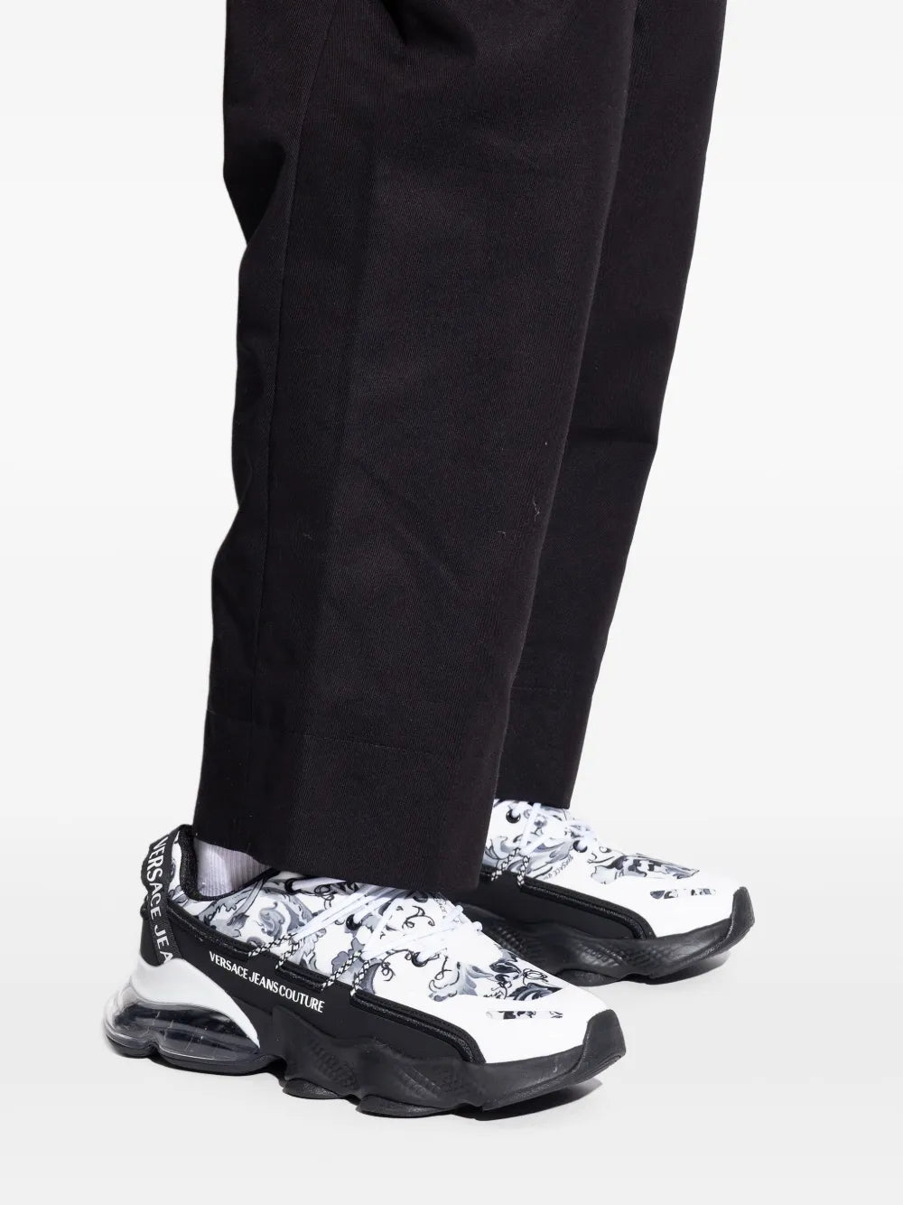 Jeans Couture Baroque-Print Lace-Up