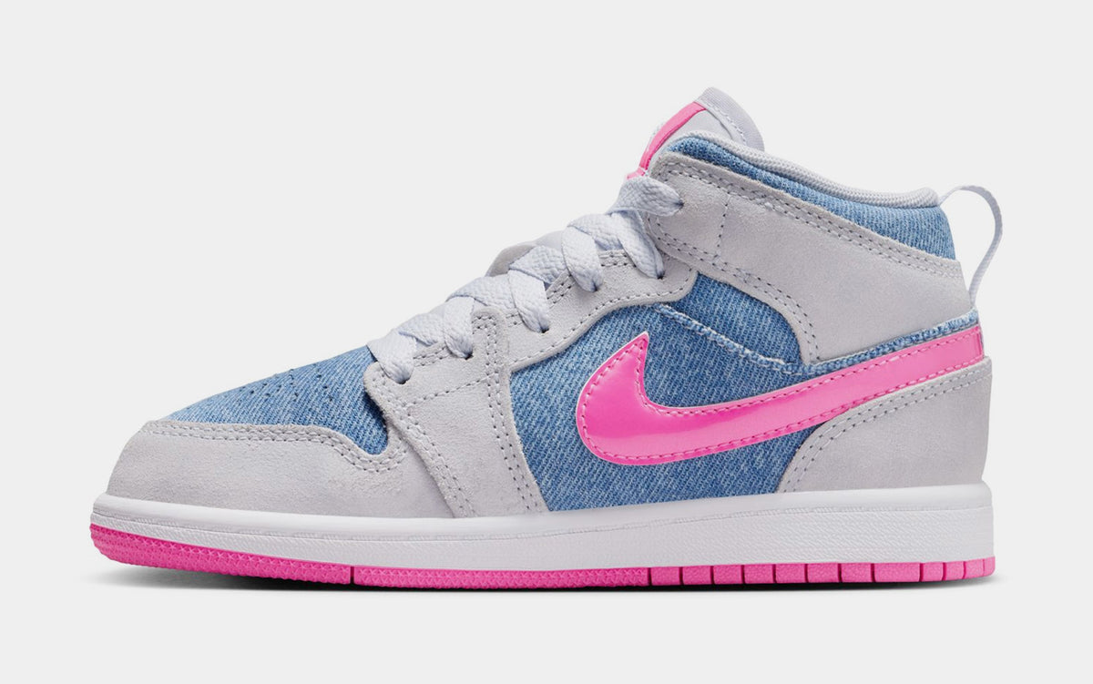 Exclusive Air Jordan 1 Mid SE Preschool Lifestyle Shoes (Cobalt Bliss/White/Pink Glow) — 10.5C — Back View