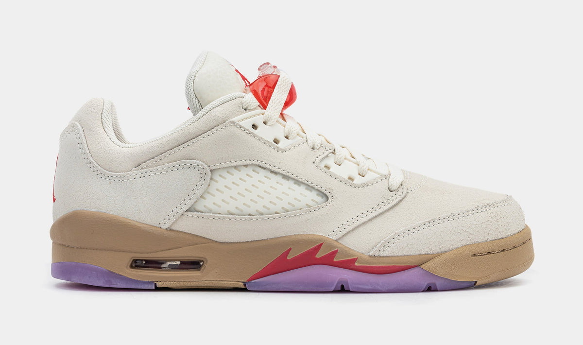 Exclusive Air Jordan 5 Retro Low Grade School Lifestyle Shoes (Pale Ivory/Fusion Red/Desert) — 3.5Y — Front View