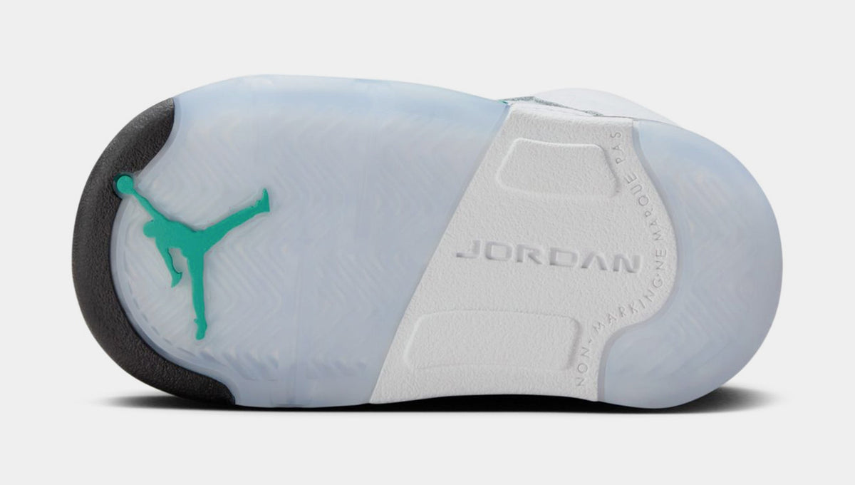 Exclusive Air Jordan 5 Retro Grape Infant Toddler Lifestyle Shoes (White/New Emerald/Grape Ice/Black) — 2C — Top View