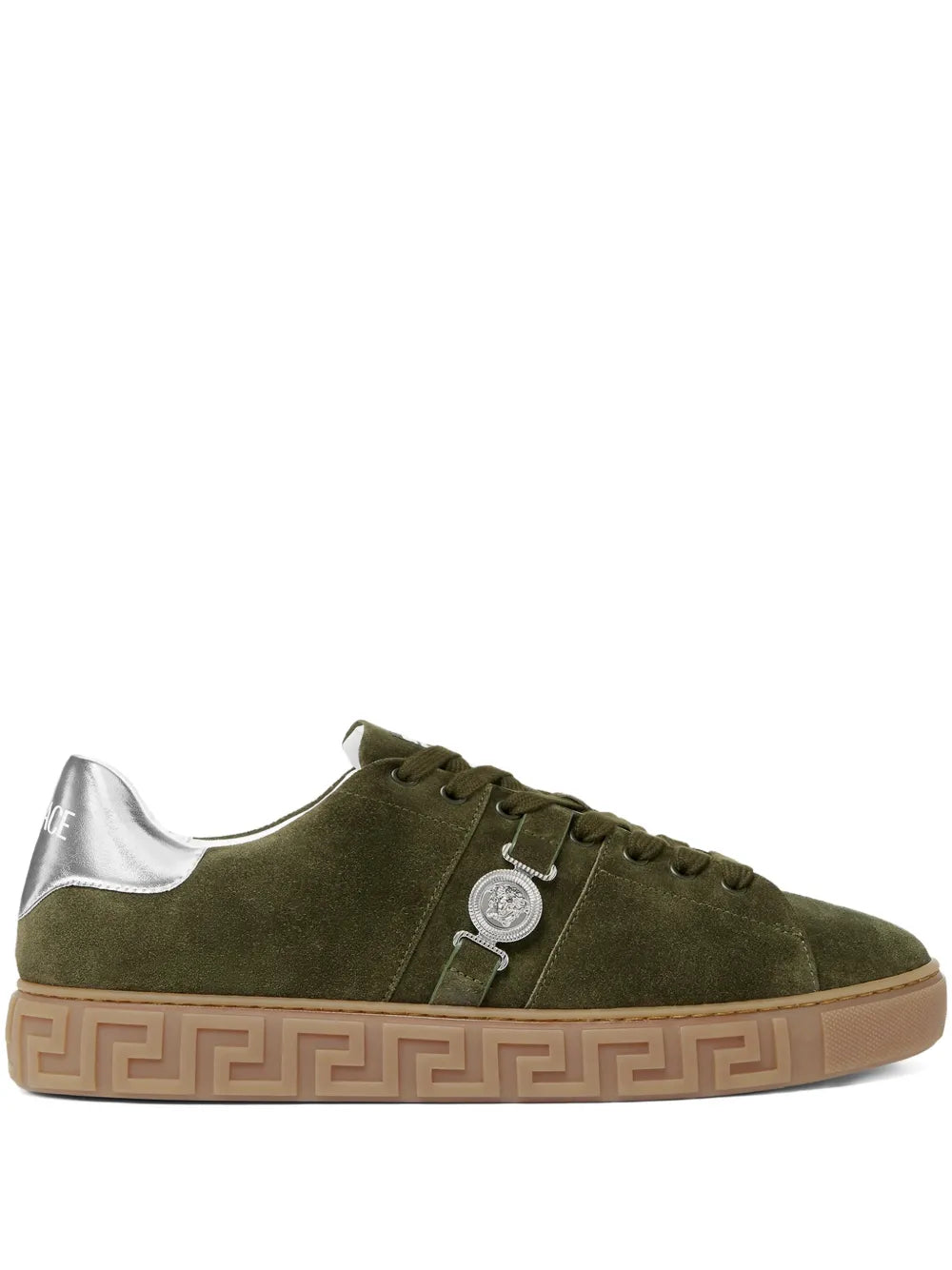 Greca-Embellished Suede