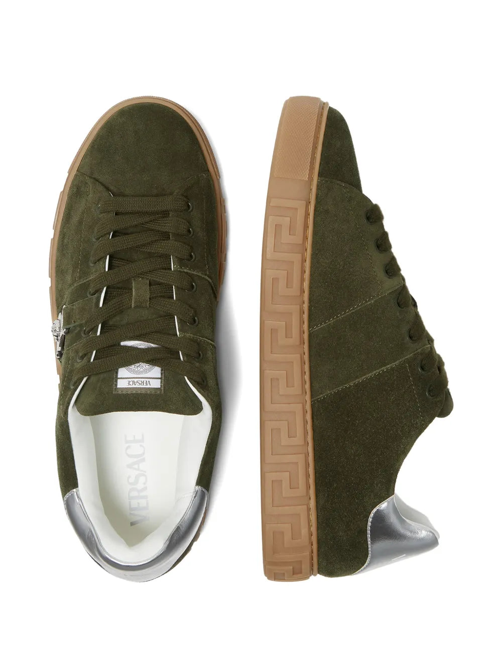 Greca-Embellished Suede