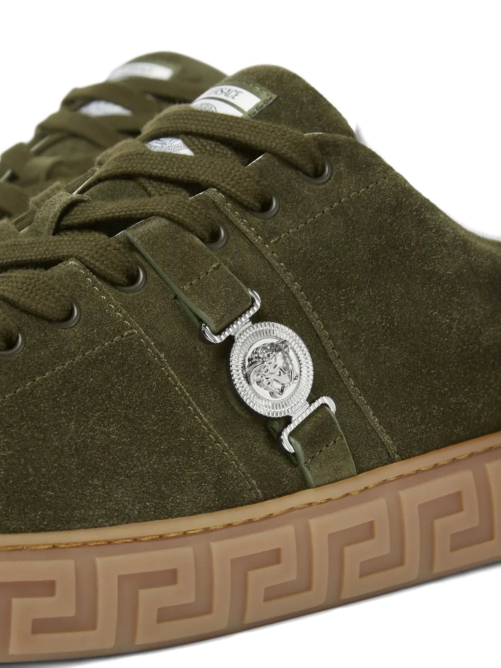 Greca-Embellished Suede
